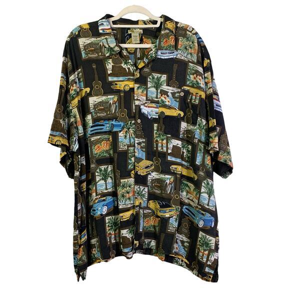 ISLANDER Men's Mustang & Guitar Short Sleeve Button Down‎ Hawaiian Shirt Size 3X - Picture 1 of 10